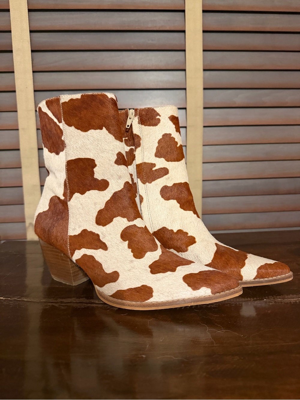 Cow Print Ankle Boots - Brown and White Women's Fashion Boot